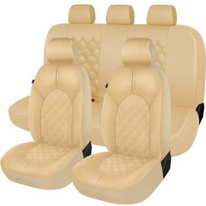 lot 15468 image: CAROMOP Luxury PU Leather Car Seat Covers Full Set-Waterproof Seat Protectors with Split Bench Seat Covers for Cars-Universal Cars Interior Covers for Sedans, SUVs, Pick-up Trucks(BeigeBeige Line)