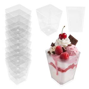 lot 15472 image: NYTGAH 100 Pack Small Square Plastic 8 oz Dessert Cups for Party,Mini Plastic Disposable AppetizerParfait Cups,Dessert Shot Glasses for Pudding, Fruit Mousse and Ice Cream(Clear)