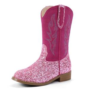 lot 15487 image: Hehainom Girls Cowgirl Boots for Toddler Cowgirl Booties Little Big Kids Western Mid Calf Riding Shoes Pink Sequin 3 M US Little Kid Boys Cowboy Boots