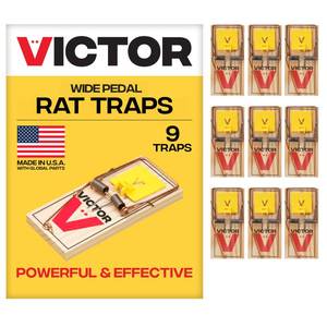 lot 15490 image: Victor M205-9 Wide Plastic Pedal Sustainably Sourced FSC Wood Humane Snap Rat Traps - 9 Wooden Traps