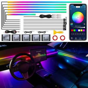 lot 16263 image: Dreamcolor Acrylic Interior Car LED Strip Light with Wireless APP, RGB 18 in 1 with 175 inches 593 LEDs Fiber Optic Strip Lights for Car, Dynamic Chasing Music Sync Neon Car Ambient Lighting Kits