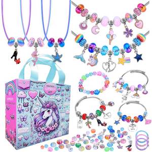lot 16270 image: AIPRIDY 208 Pieces Charm Bracelet Making Kit,Unicorn Mermaid Crafts Gifts Set Can Inspires Imagination and Creativity,Jewelry Making Kit Perfect Gifts for Girls 5-12 Years Old (PinkAqua Unicorn)