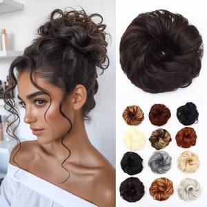 lot 16294 image: DATSRXI Large Messy Bun Hair Piece for Women Gilrs - Elastic Wavy Curly Hair Bun Scrunchie, Synthetic Hair Bun Extension, Clip on Fake Hair Bun, Natural Look Updo Chignon Hairpieces(4)