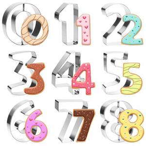 lot 16306 image: 6 PCS Number Cookie Cutters Set, 3 Inches 0,3,4,6,7,8(6 Reverses to 9) Stainless Steel Cookie Cutters, Numbers Shaped Cake Decorating Tools for Home Baking, Party Favors (Number)