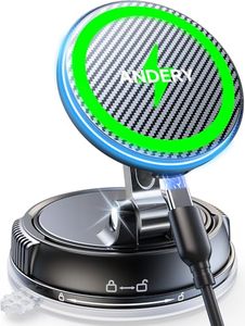lot 16313 image: ANDERY Only for iPhone Magsafe Car Mount Charger 15W Wireless Faster Charging, 78LBS Strongest Suction, 2400gf Strongest Magnetic 360° Adjustable Car Phone Holder for All Smartphones & Cars