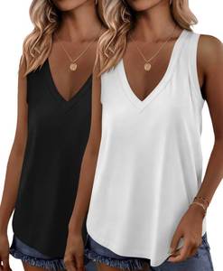 lot 16344 image: KKJ 2 Pack Womens Tank Tops 2026 V Neck Summer Tees Sleeveless Loose Fit Casual Vacation Outfits Flowy Shirts Fashion Clothes BlackWhite S