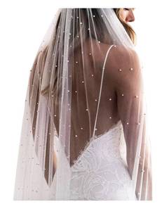 lot 16362 image: ELAWBTY 1 Tier Pearl Fingertip Length Wedding Bridal Veil With Metal Comb White F55