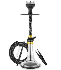 lot 17374 image: 21 Hookah Set Aluminum Hookah Set With Everything - Modern Colored Glass Vase, Hookah Charcoal Holder Include Hookah Accessories (black)