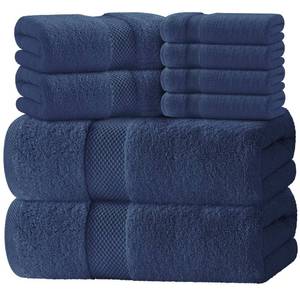 lot 17379 image: White Classic Luxury Bath Towel Set of 8 Pieces - 100% Turkish Cotton Highly Absorbent Towels for Bathroom, 2 Luxury Bath Towels 700GSM, 2 Hand Towels, 4 Washcloths, Navy