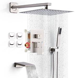 lot 17384 image: LCEVCGK Shower Faucet Set Complete with Tub Spout Shower System Wall Mounted with 8 inch Rainfall Shower Head and Handheld Shower Rain Shower Combo for Bathroom, Brushed Nickel