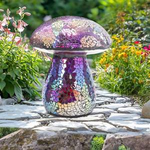 lot 17386 image: Bshine Mushroom Garden Statue Decoration, Colorful Mosaic Mushroom Sculptures Home Decor, Outdoor Waterproof Handmade Glass for Yard, Path, Lawn Ornaments, Purple