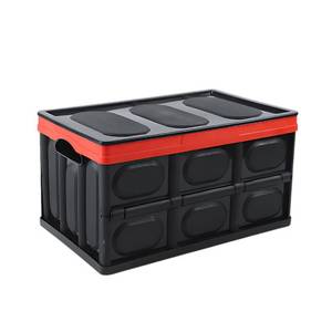 lot 17392 image: Tuxihapp Car Trunk Organizer, Foldable Plastic Cargo Storage Box with Lid, Large Car Tool Container with Handles, Universal Automotive Organization Accessories for Camping, Groceries (Black)