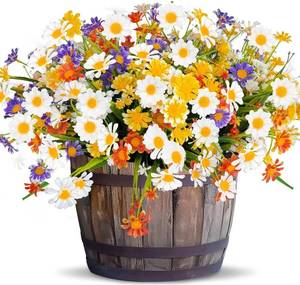 lot 18001 image: 12 Bundles Artificial Daisy Flowers for Outdoors Summer Decor, UV Resistant No Fade Fake Flowers Faux Plastic Greenery Shrub Plants for Hanging Planter Home Gardens Porch Cemetery D�cor(Mix 4 Colors)