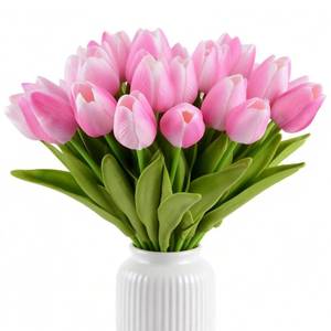 lot 18002 image: HoveBeaty Artificial Tulips Bridal Wedding Festival Decor Bouquet Real Touch PU Flower Bouquet Pack of 20 (Pink)