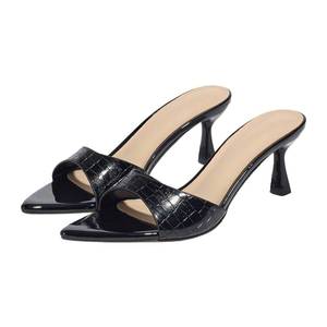 lot 18012 image: NSNEOND Womens Leather Pointed Open Toe Stilettos Heel Slide Sandals Classy Sexy Comfortable Slingback Backless Slip On High Heel Dress Mules for Wedding Prom Party (Black,9)
