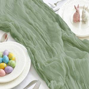 lot 18013 image: IVAPUPU 2 Pcs Cheesecloth Table Runner - 10ft Sage Green Easter Decor Boho Gauze Cheese Cloth Table Runners for Baby Shower Decorations Wedding Party Spring Garden Farmhouse