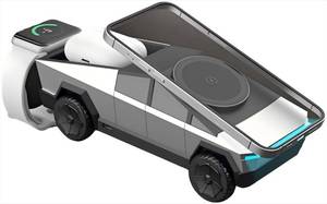 lot 18030 image: Cyberdock 3-in-1 Wireless Charger Compatible with Apple Devices, Supports iPhone 1615141312, Apple Watch 1098SEUltra, AirPods 432Pro  Fast Charging, Cybertruck Design (Silver)