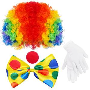 lot 18031 image: jiebor Clown Costume Set Clown Rainbow Wig Nose Bow Tie White Gloves Accessories for Parties Carnivals Pretend Play Women Men Adults