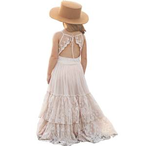 lot 18034 image: BIBIHOU Girls Kids Crew Neck Lace Back Full-Length Tulle Backless Formal Party Holiday Flower Girl Dresses,4T