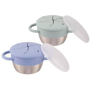lot 18042 image: Elk and Friends Stainless Steel Snack Cups  Removable Silicone Food Catcher and Travel Lid  Spill-Proof Snack Containers for Baby, Toddler, Kids  Dishwasher Safe  2 Pack