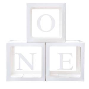 lot 18045 image: First Birthday Decoration for Baby Boy or Girl, Balloon ONE Boxes for 1st Birthday, Clear Cube Blocks Party Decor With One Letters, 3 Pcs Balloon Boxes for Cake Smash Backdrop, Photoshoot Props