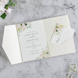 lot 18074 image: FEIYI 20 PCS Ivory Tri-fold Laser Cut Wedding Invitation Pockets for 5x7 Wedding Cards Bridal Shower Engagement Quinceanera Invitation