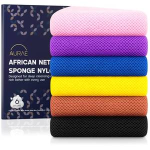 lot 18077 image: AURAE African Net Sponge �� 6-Pack Exfoliating Body Scrubbers, Quick-Drying, Multi-Color