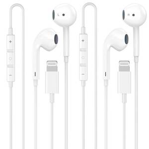 lot 18105 image: Apple MFi Certified for iPhone Headphones Wired EarbudsEarphones with Built-in Microphone & Volume Control HiFi Stereo Nosie Reduction Compatible for iPhone 14 13 12 11 Pro Max XS XR X 8 7, 2 Pack
