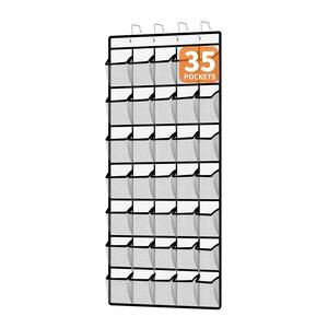 lot 18106 image: Lovetorejin 35-Pocket Over the Door Shoe Organizer - Large Mesh Hanging Shoe Rack for Closet, Dorm & Bathroom, HeavyDuty Storage Holder with 4 Metal Hooks, Space Saving Shoe Organizer