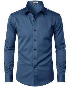 lot 18454 image: ZEROYAA Mens Long Sleeve Dress Shirt Modern Slim Fit Wrinkle-Free Casual Business Button Up Shirts ZSSCL07-Deep Blue Small