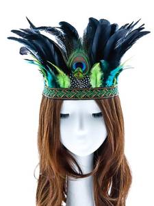 lot 18460 image: Aukmla Peacock Feather Fascinator Decorative Feather Headpiece Crown Headdress Costume Headband for Party (Green)