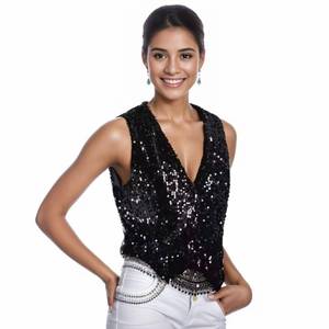 lot 18463 image: Allingentle Sequin Vest Women Black Vest Women Dressy Sleeveless Sparkly Clothes for Women Bling Party Tops - Black TOP 8