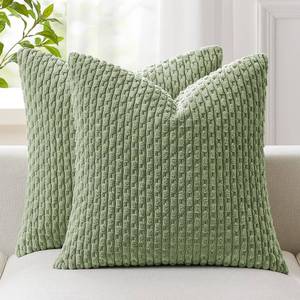 lot 18472 image: Kevin Textile 2 Packs Spring Decorative Throw Pillow Covers 18x18 Inch for Living Room Couch Bed Spring Sofa Soft Striped Corduroy Square Cushion Case 45x45 cm Farmhouse Boho Home Decor Sage Green