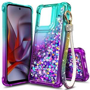 lot 18476 image: WDHD Compatible with Motorola Moto G-Power-20252026 Case, AquaPurple  Bling Sparkly Glitter Floating Liquid Waterfall Cute Phone Cover for Women Girls Kids with Diamond Wrist Strap Lanyard