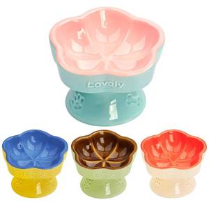 lot 18479 image: S&Qs CERAMICS Raised Cat Bowl, Elevated Cat Bowl for Food and Water, Ceramic Titled Dish, Anti Vomit & Whisker Friendly, Microwave and Dishwasher Safe (Pink, 5.8)