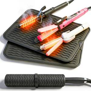 lot 18483 image: 2 Pack Heat Mat for Curling Iron, Oversize Silicone Resistant Mat for Hair Tools, Hot Pad for Hair Straightener, Flat Irons and Hot Hair Styling Tools Home Travel Gym Salon (15.7 x 11.8)