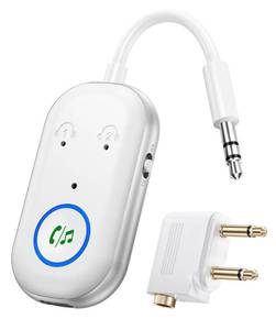 lot 18485 image: Bluetooth Transmitter Receiver, 3.5MM to Bluetooth 5.3 Transmitter, 2 in 1 Airplane Adapter for Headphone, TV, Airplane, Home Stereo, Speakers, Headphone, Car, Dual Connection (White)