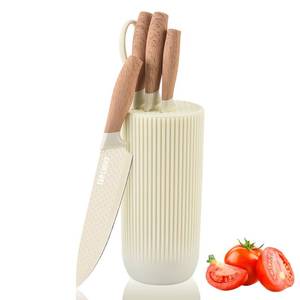 lot 19694 image: Knife Set, Wiztoynia 6-Piece Beige Kitchen Knife Set for Home, Anti-Rust Non-stick Stainless Steel Sharp Chef Knife Set with Universal Knife Block for Kitchen, Ergonomical Design (Beige)