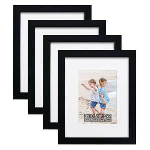 lot 19697 image: NWDCLF 8x10 Wooden Picture Frame Set of 4 (with 5x7 Mat), Solid Wood with Real HD Glass, for Tabletop or Wall Mount, Home Office Photo Frames Collage Wall D�cor, Black