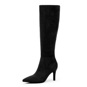 lot 19702 image: Easyfox Black Suede Knee High Boots for Women Pointed Toe Long Boots 3 In Stiletto Heeled Tall Fall Boot for Women Size 7.5 (Slightly Worn)