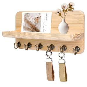 lot 19708 image: Kldgris Key Holder for Wall, Mail Organizer Wall Mount with 6 Hooks Wooden Hanging Key Rack for Home Decor, Hallway, Entryway (Wood Color)