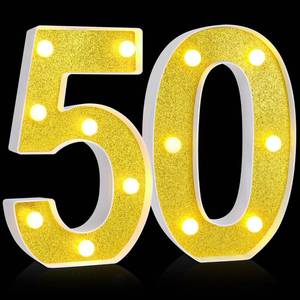 lot 19712 image: Treela 8.7 Birthday Decorative LED Light up Numbers, Glitter Marquee Number Sign for Night Birthday Party Decorations Anniversary Bar LED Sign Backdrop Wall Table Centerpieces(50th,Gold)