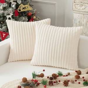lot 19717 image: Kevin Textile Pack of 2, Christmas Soft Corduroy Soild Decorative Square Throw Pillow Covers Set Cushion Cases for Sofa Bedroom Car 18 x 18 Inch 45 x 45 cm, Creamy White