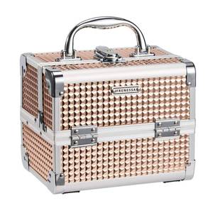 lot 19720 image: FRENESSA Makeup Case Train Case Portable Makeup Box with Mirror Lock Box Travel Cosmetic Train Cases Hard Makeup Organizer for Nail Craft Storage Vanity for Girl Rose Gold