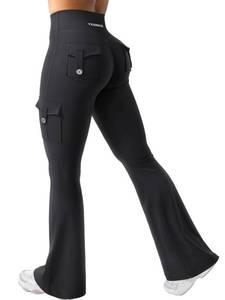 lot 20069 image: YEOREO CoreFlex Women Workout Flare Leggings with Pockets Hidden Scrunch Cargo Gym Yoga No Front Seam Leggings Black XXL