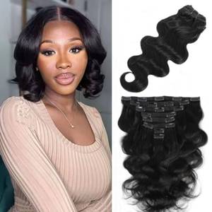 lot 20082 image: LUMIERE Clip In Hair Extensions Real Human Hair - 2Pcs120G Body Wave Clip Ins Hair Extensions Unprocessed Grade 10A Brazilian Remy Hair Double Wefts Thick and Soft 10 Inch