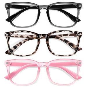 lot 20107 image: Okany Blue Light Glasses for Kids 3 Pack Blue Light Blocking Glasses for Girls Boys Computer Gaming Screen Glasses, Anti Glare Eyestrain Teen Fashion Glasses Age 3-10 (Grey BlackLeopardPink) (2 pack no pink)
