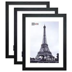 lot 1342 image: Picture frames 18x24 in black wooden three pack