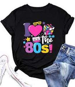 lot 12365 image: 1980s I Love The 80s Party Time T Shirt with Black Long Pants And A Purple TankTop Size Large