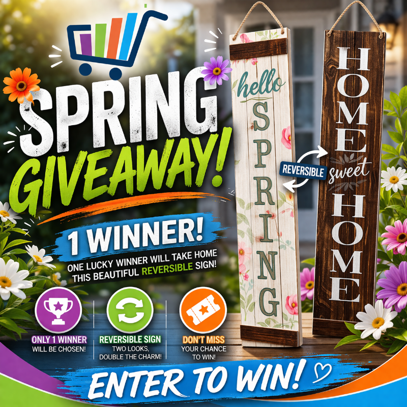 lot 2 image: GIVEAWAY TIME Were Giving one Lucky Bidder a Reversible Hampton Bay Hello Spring  Home Sweet Home sign
